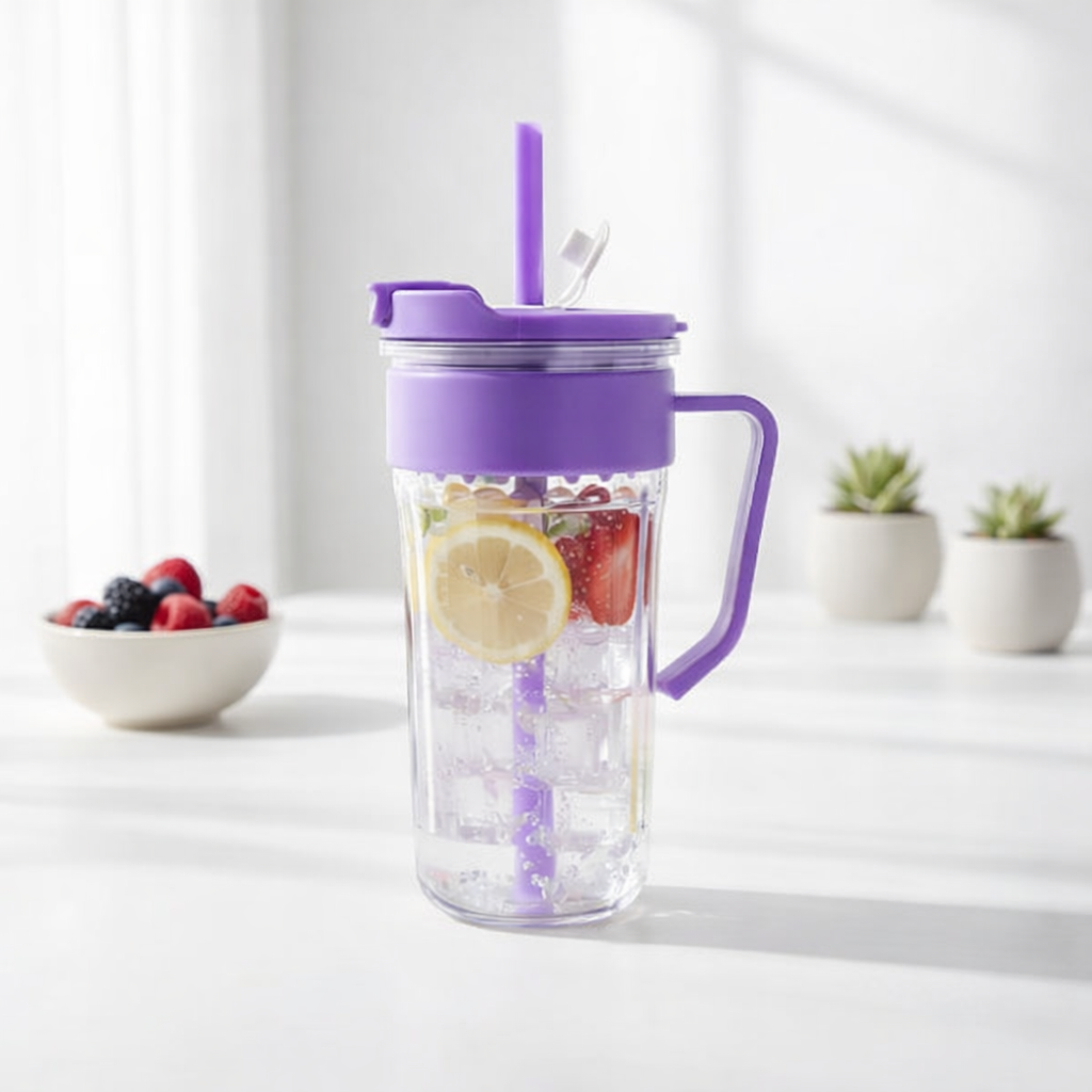 Plastic Tumbler with Straw & Handle – 500 ML  and Water Cup