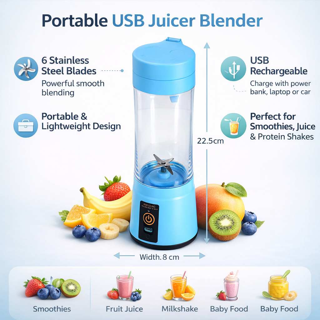 Portable USB Rechargeable 6-Blade Juicer Blender