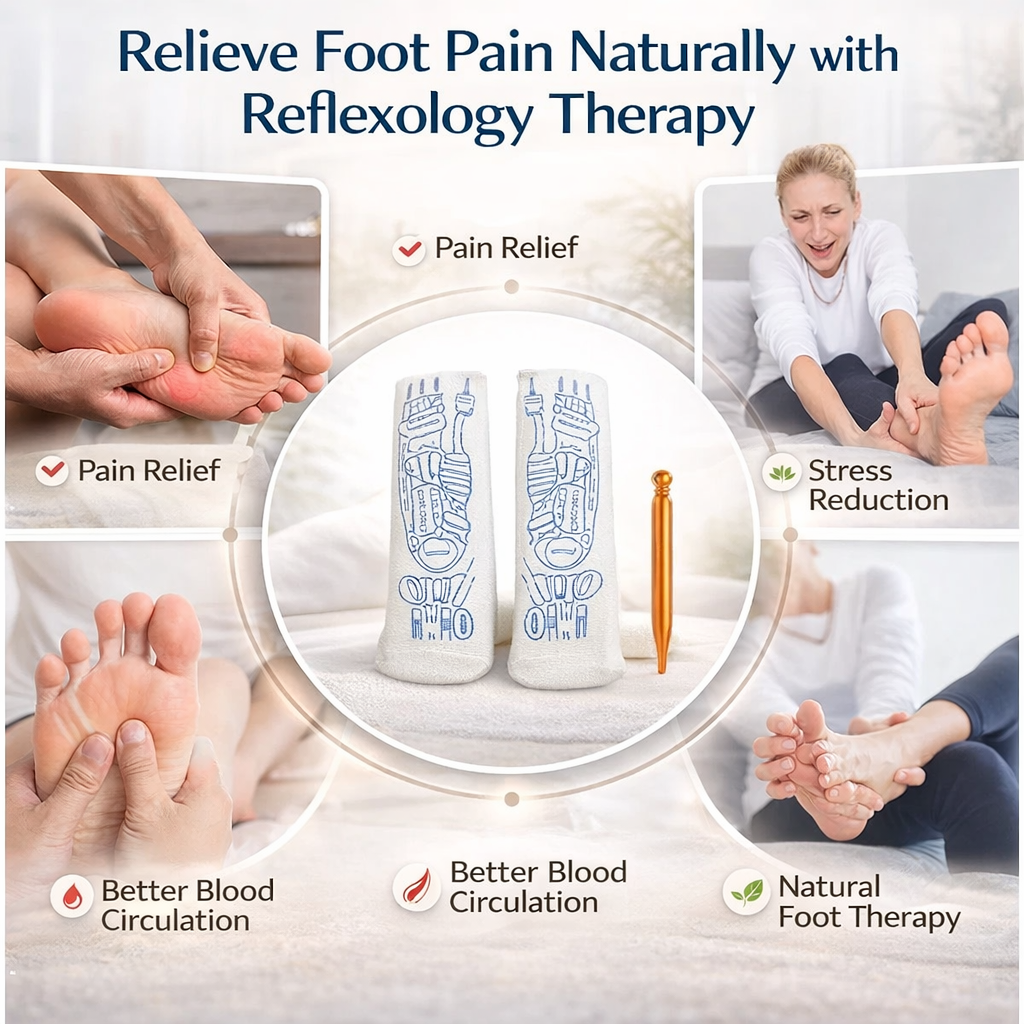 Reflexology Acupressure Therapy Socks Set with Foot Pressure Point Chart & Massage Stick