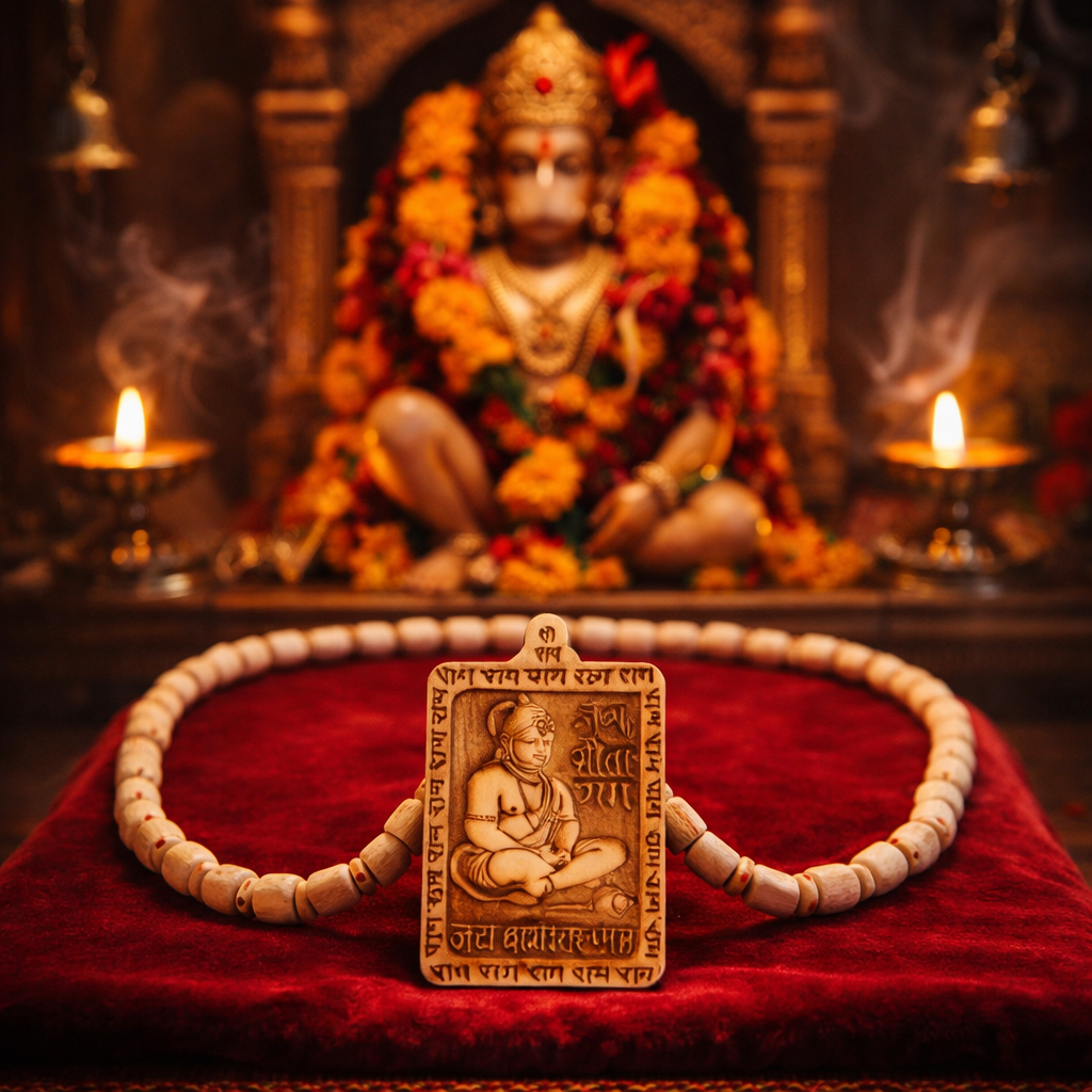Premium Wooden Hanuman Pendant Mala (1 Pc)