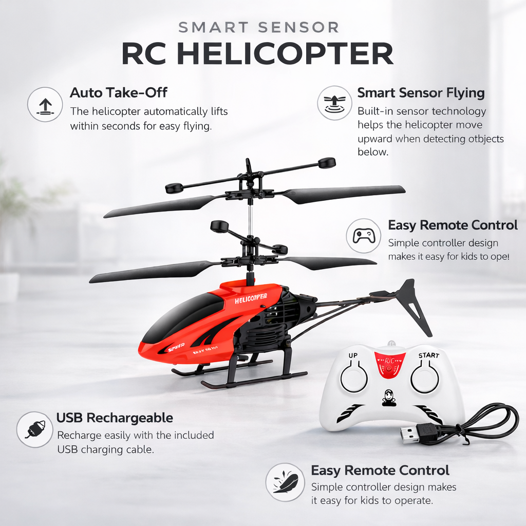 Remote Control Flying Helicopter Toy with USB Charging | Smart Sensor RC Helicopter for Kids