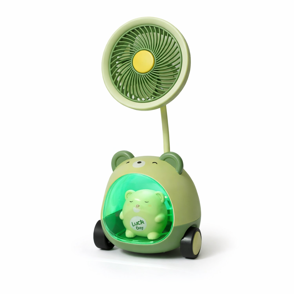 Cute Bear Fan Lamp with Night Light – Kids Table Fan for Study Desk & Bedside