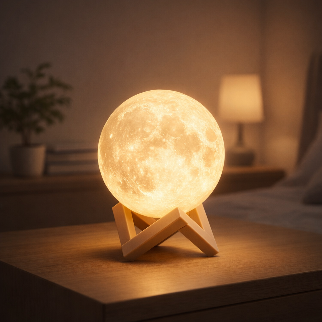 3D Moon Lamp with Plastic Stand | Warm LED Night Light for Home & Bedroom Decor