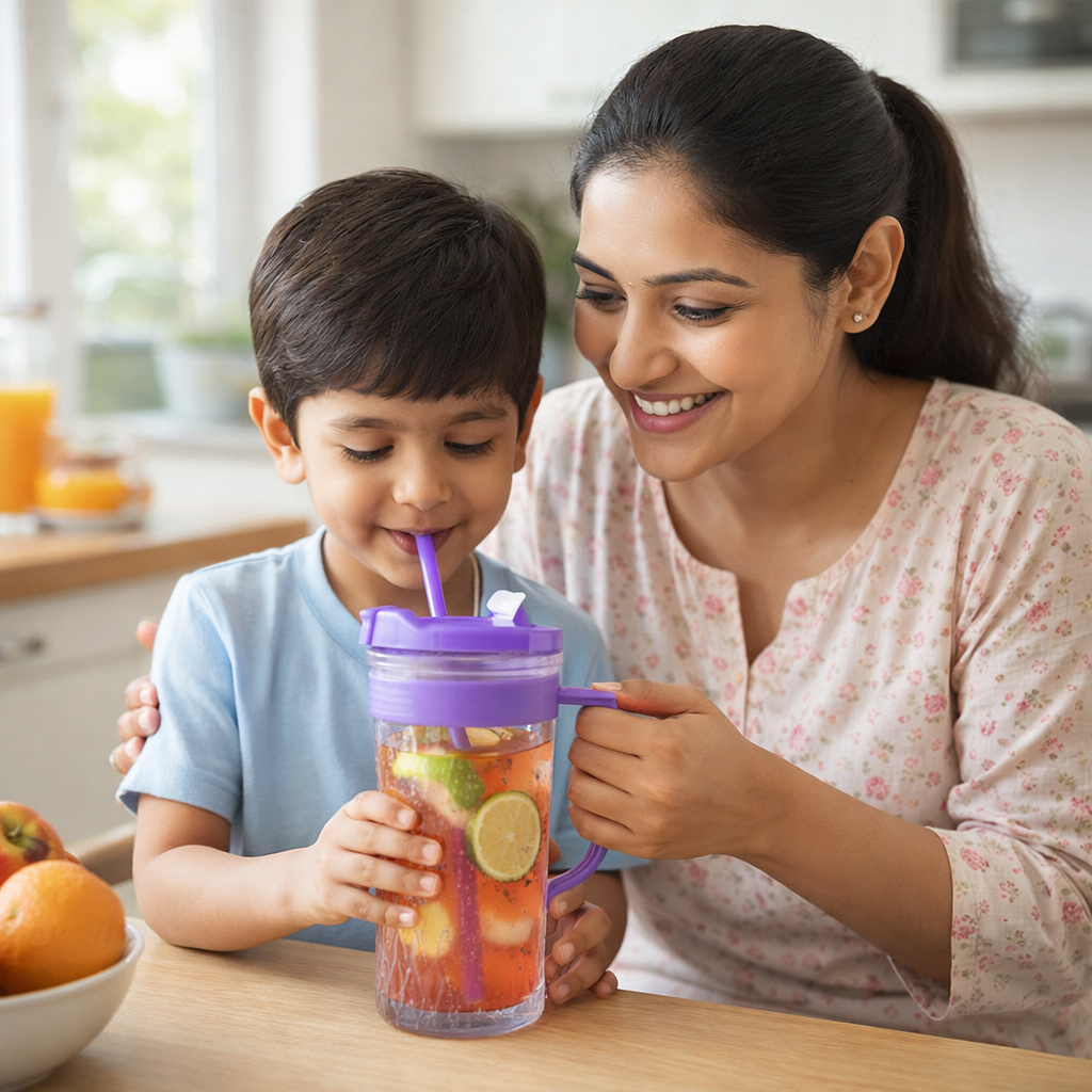 Plastic Tumbler with Straw & Handle – 500 ML  and Water Cup