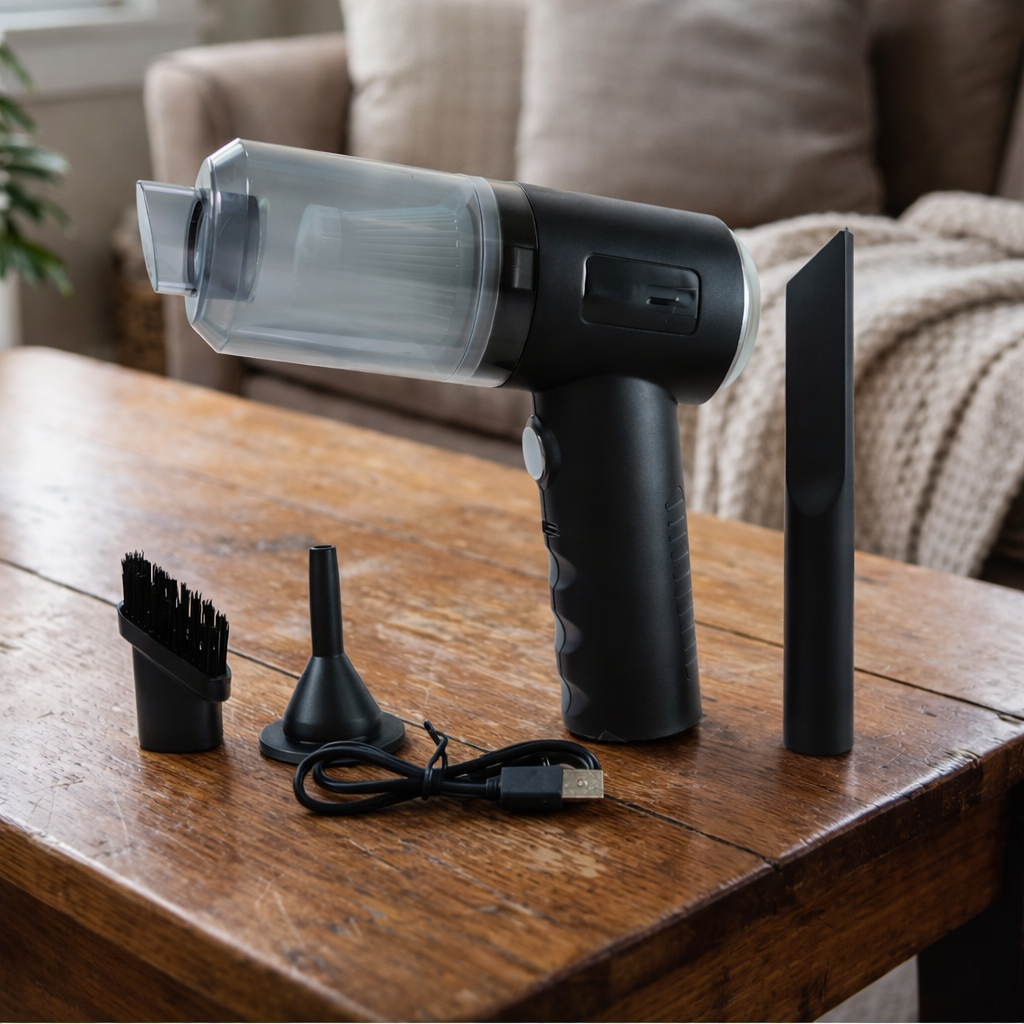 3 in 1 Wireless Mini Car Vacuum Cleaner – Rechargeable Handheld Vacuum with Blower