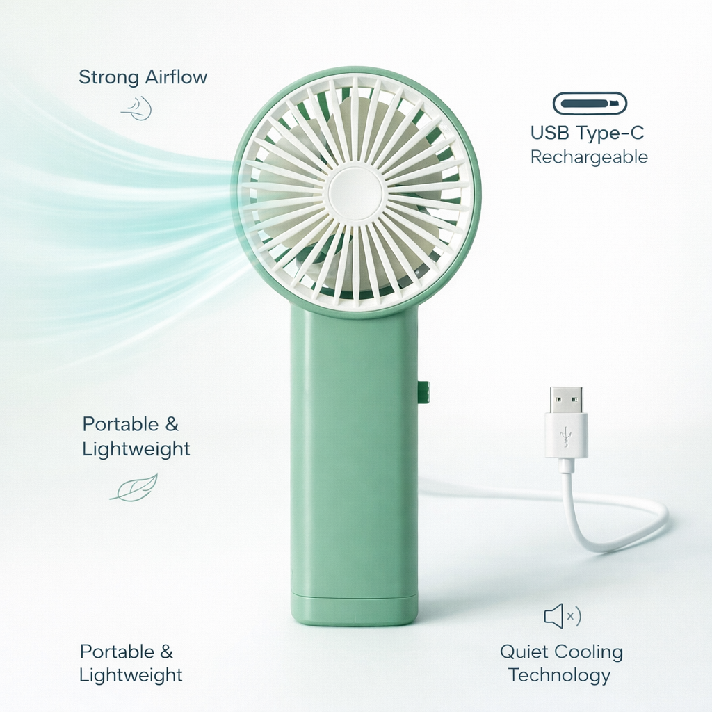 Portable USB Rechargeable Mini Fan – Compact Handheld Personal Cooling Fan (1 Pc)