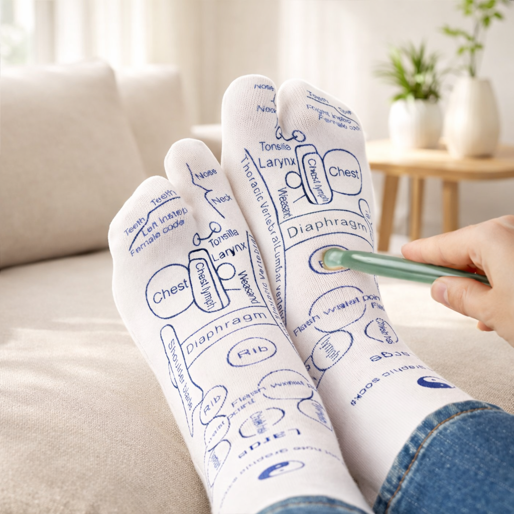 Reflexology Acupressure Therapy Socks Set with Foot Pressure Point Chart & Massage Stick
