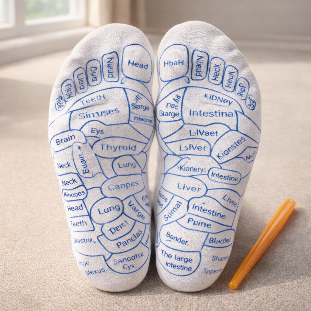 Reflexology Acupressure Therapy Socks Set with Foot Pressure Point Chart & Massage Stick