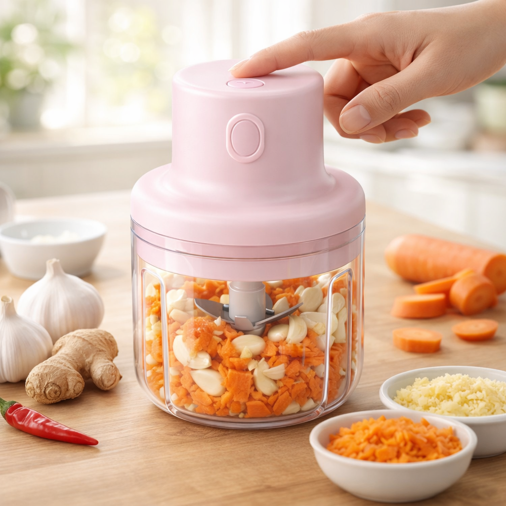 USB Rechargeable Electric Mini Garlic Chopper (250ml) – Portable Vegetable & Food Processor