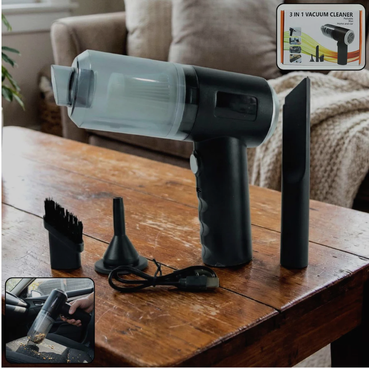3 in 1 Wireless Mini Car Vacuum Cleaner – Rechargeable Handheld Vacuum with Blower