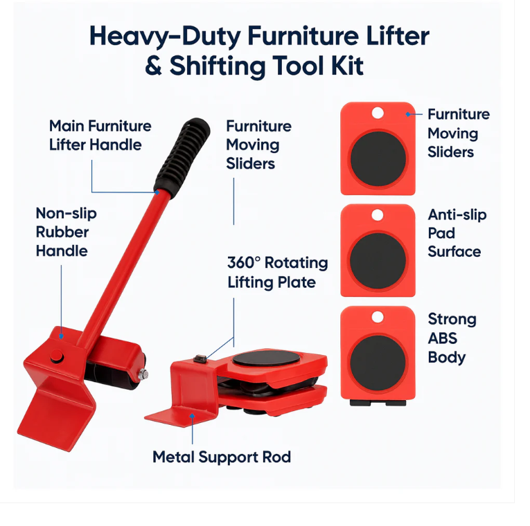 Heavy-Duty Furniture Lifter & Moving Tool Set – 5 Piece Furniture Shifting Kit