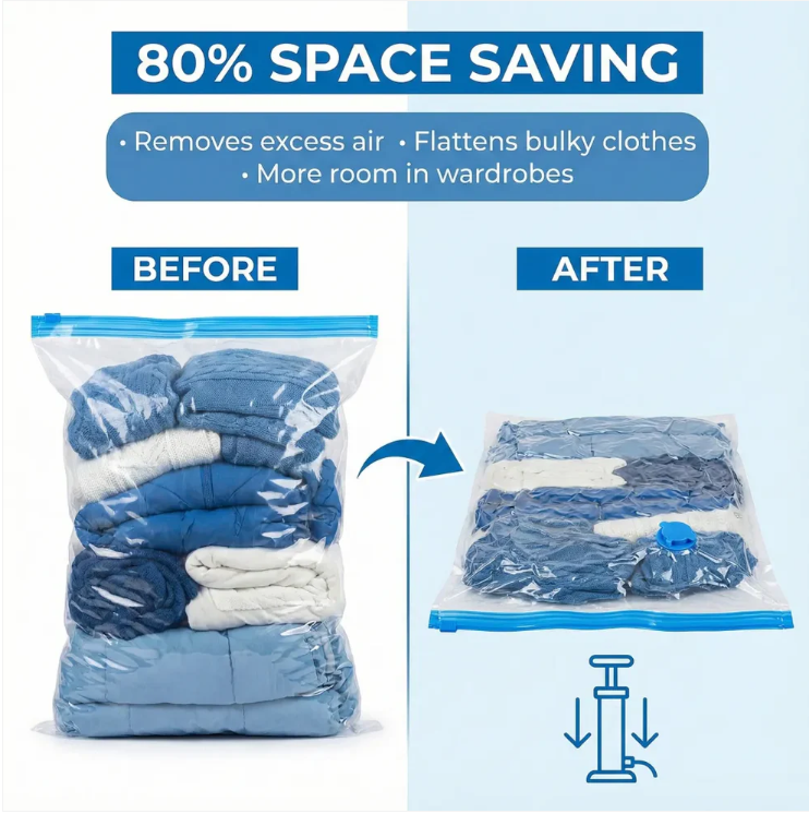 Vacuum Storage Bags with Suction Pump (5 Pcs Set)