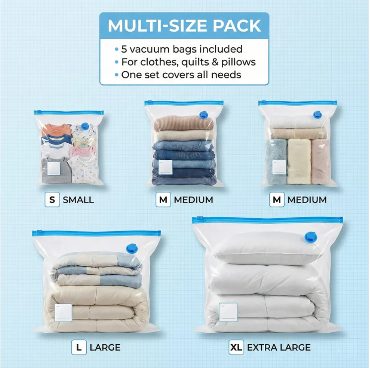 Vacuum Storage Bags with Suction Pump (5 Pcs Set)