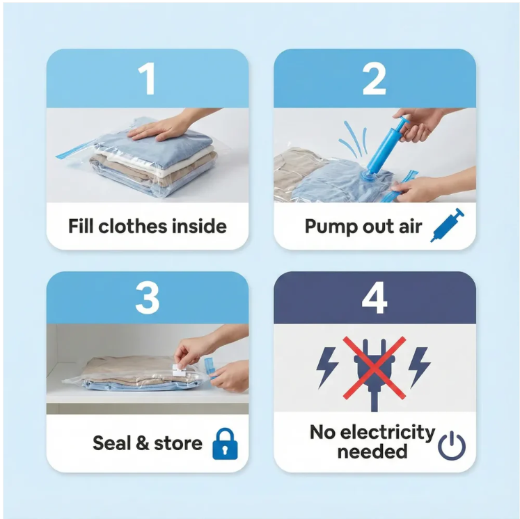 Vacuum Storage Bags with Suction Pump (5 Pcs Set)